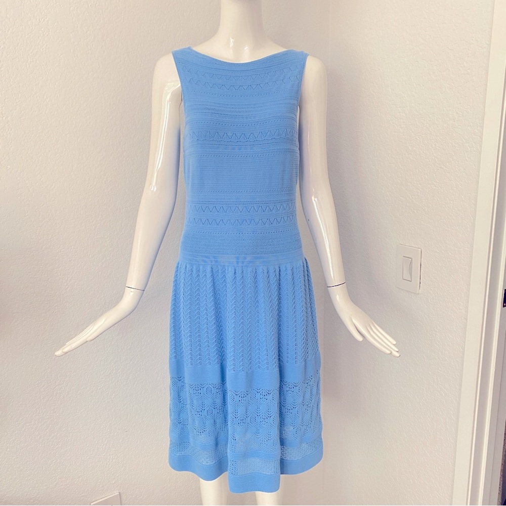 LAUREN Ralph Lauren light blue sleeveless open knit stretchy dress